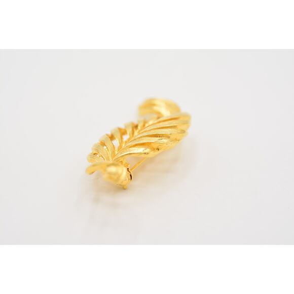 Vintage Leaf Pin Brushed Gold Shiny Metallic Feather 1980s Bin5B - Picture 7 of 12